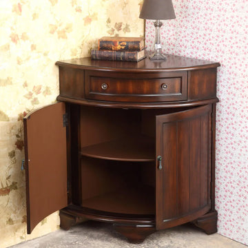 Rustic Walnut Corner Cabinet Triangle Accent Cabinet with Drawer & Shleves